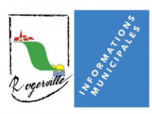 Logo bleu stylisé représentant les informations municipales de Rogerville, conçu pour illustrer les actualités et communications officielles de la commune