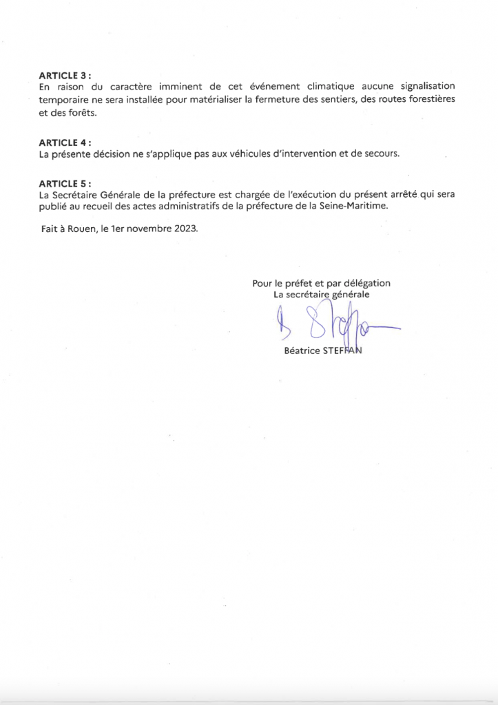 Photo d'un arrêté préfectoral d'interdiction d'accès aux forêts